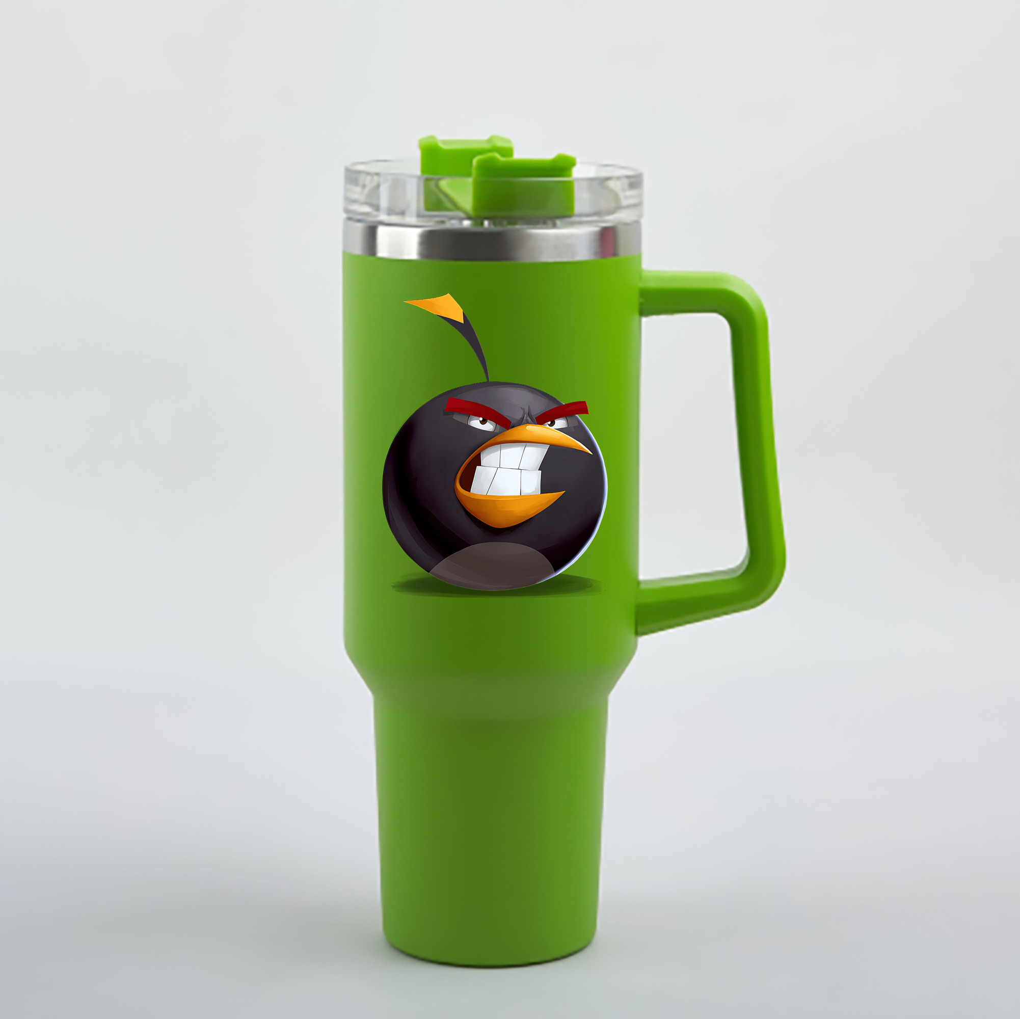 （画像用） Angry Birds アングリーバード 1200mL車用タンブラー - クリスタルステッカー（プラスチックストロー付き）